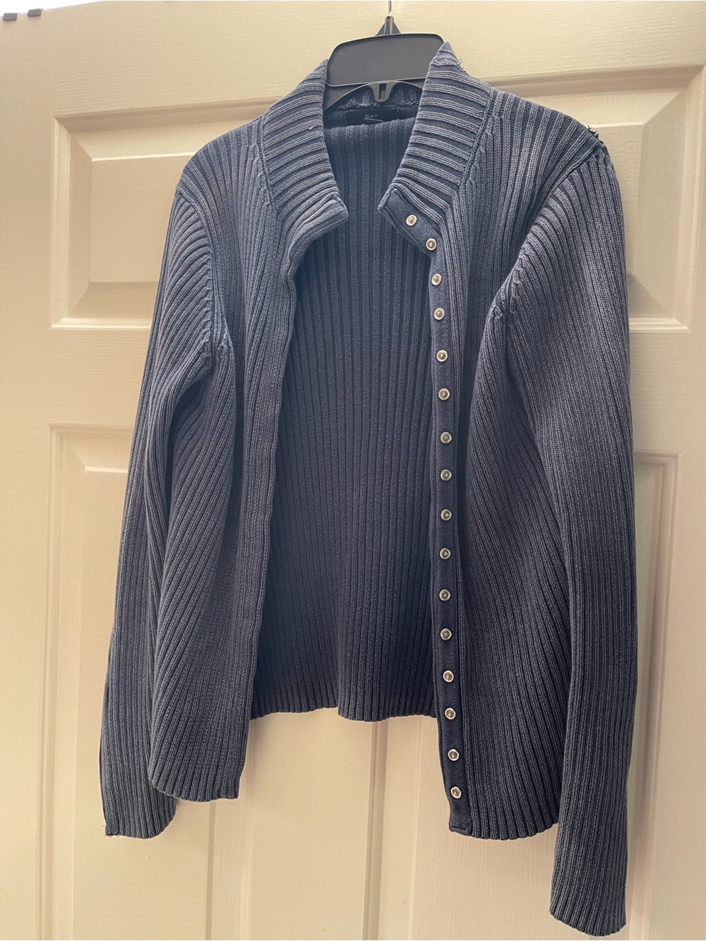 GAP Vintage 1990s Stonewash Blue Ribbed Snap-Front Cardigan